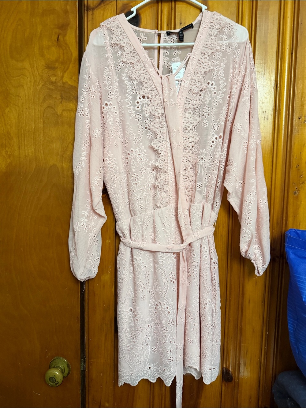 White House Black Market Pale Pink Eyelet Belted Dress